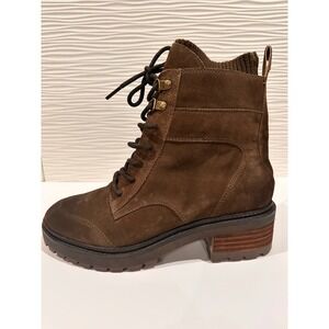 Zodiac Combat Boots Womens 10 Brown Excellent Suede Knit Collar Lug Sole Lace Up
